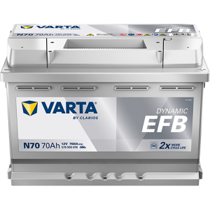 Batería Varta N70 Blue Dynamic EFB 12V 70Ah 760A para coches con Start&Stop. Mayor resistencia a ciclos que una convencional y arranque fiable.