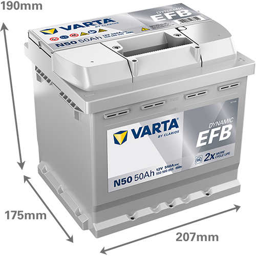 Batería Varta N50 EFB con medidas