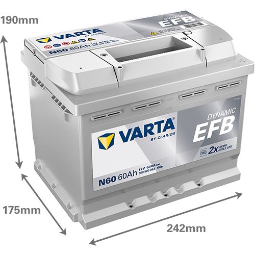 Batería Varta N60 EFB con medidas