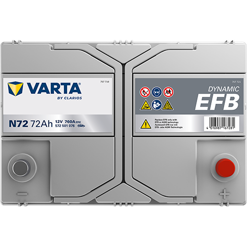 Batería Varta N72 EFB vista frontal